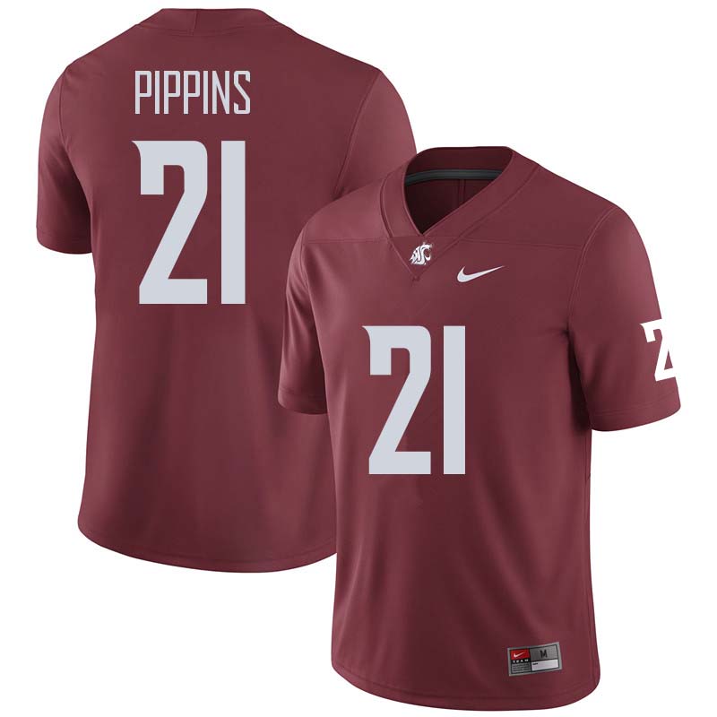 Men #21 Marcellus Pippins Washington State Cougars College Football Jerseys Sale-Crimson